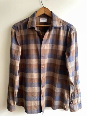 Lindbergh Relaxed Fit Plaid Flannel Shirt L 100% Cotton Brown Blue